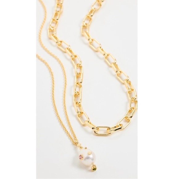 NEW MADEWELL Two-Pack Studded Freshwater Pearl Necklace Set Gold Woodrose - Picture 3 of 9